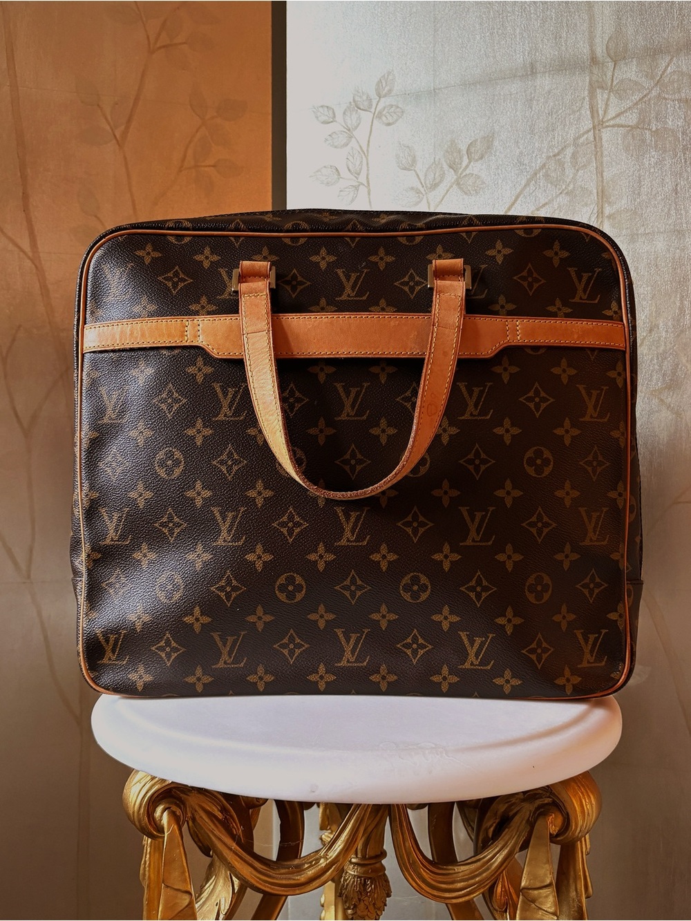 Louis Vuitton Monogram Canvas Briefcase with Tan Leather Trim